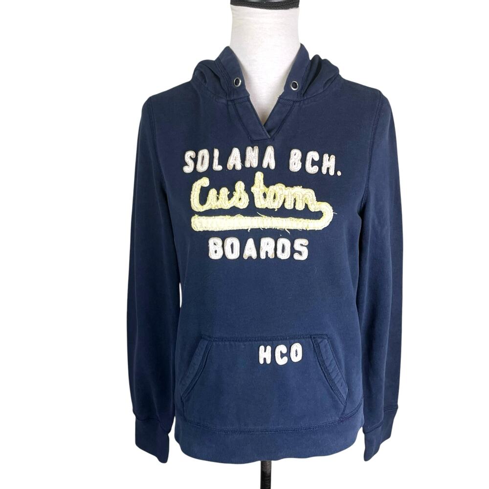 Hollister Y2K Navy Blue Juniors Fit Logo Pullover Hoodie Sweatshirt Skater Edgy